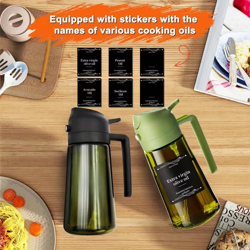 2 Kitchen Glass Olive Oil Bottles with 6 Stickers